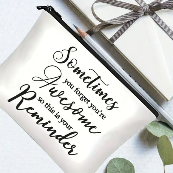 Rice white motivational saying cosmetic bag carrying case storage organization - Picture 1 of 7
